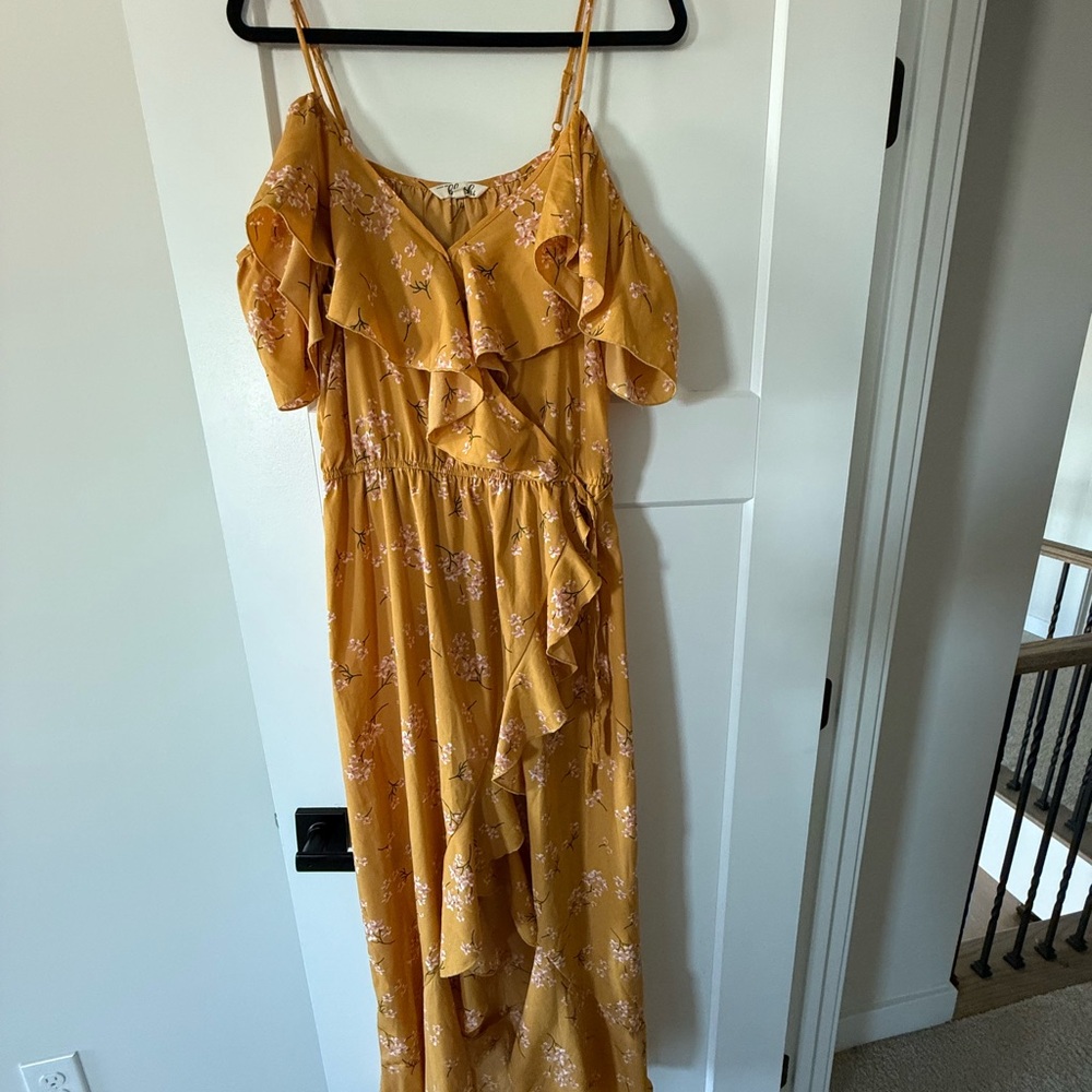 Yellow Tiered Ruffled Wrap Sundress